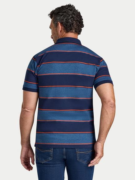 Raging Bull Marl Regular Fit Stripe Cotton Polo Shirt, Navy - view 2, Navy