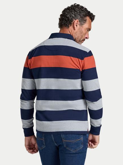Raging Bull Regular Fit Marl Stripe Rugby Shirt, Navy - view 2, Navy