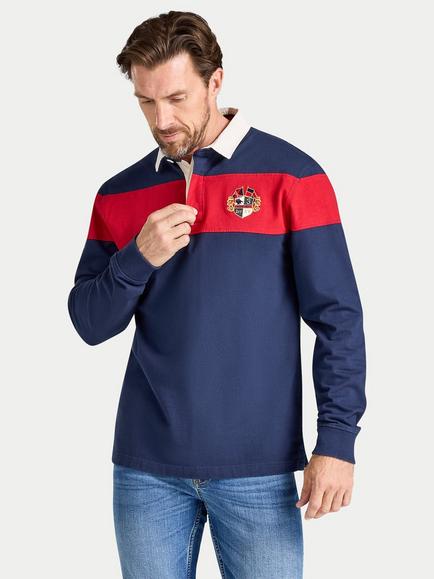 Raging Bull Cotton Chest Panel Rugby Shirt, Navy, Navy