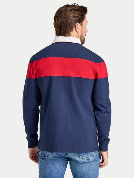 Raging Bull Cotton Chest Panel Rugby Shirt, Navy - view 2, Navy