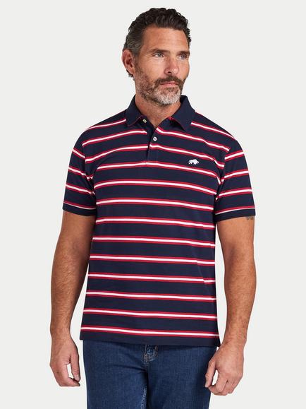 Raging Bull Triple Stripe Pique Cotton Polo Shirt, Red, Red