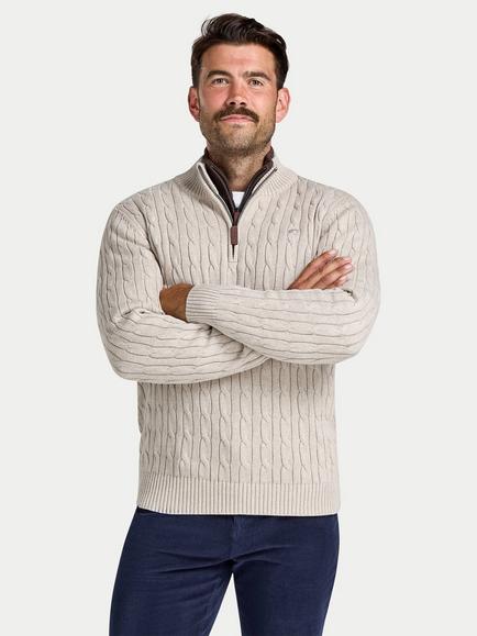 Raging Bull Cable Mid Weight Cotton Jumper, Cream, Cream