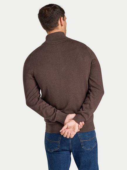 Raging Bull Zip-Neck Cotton Rich Jumper, Brown - view 2, Brown