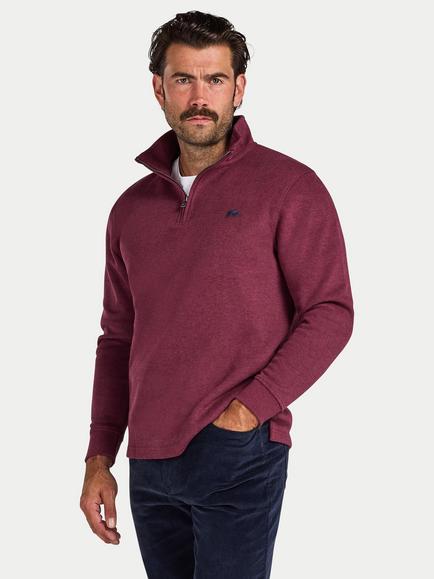Raging Bull Zip-Neck French Rib Cotton Rich Jumper, Burgundy, Burgundy