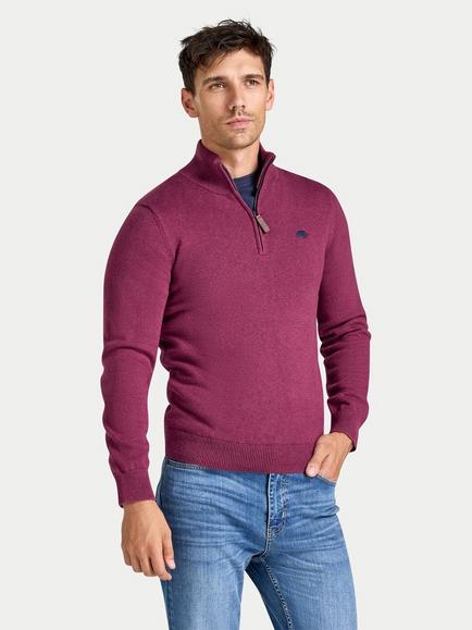 Raging Bull Cotton Classic Quarter Zip Jumper, Burgundy