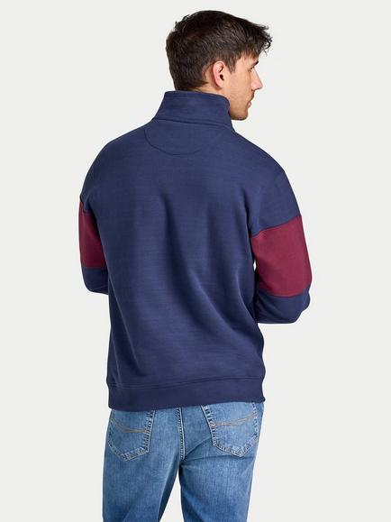 Raging Bull Cut & Sew Cotton Zip Neck Jumper, Navy/Burgundy - view 2, Navy/Burgundy