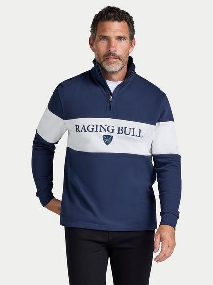 Raging Bull Cotton Cut & Sew Panel Jumper, Navy/White, Navy/White