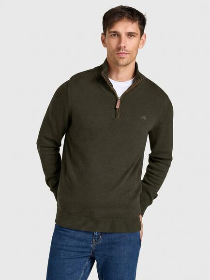 Raging Bull Rib Collar 1/4 Zip Neck Jumper, Khaki, Khaki