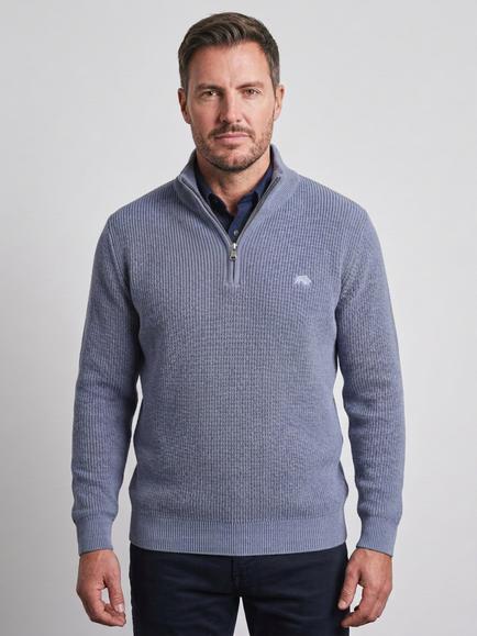 Raging Bull Knitted 1/4 Zip Neck Jumper, Light Blue, Light Blue