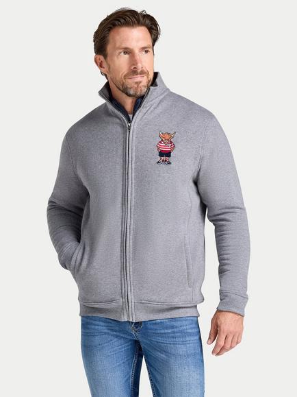 Raging Bull Zip Front Cotton Blend Sweatshirt, Grey Marl, Grey Marl