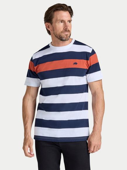 Raging Bull Cotton Regular Fit Short Sleeve Contrast Stripe T-Shirt, Rust/Multi