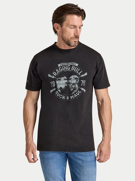 Raging Bull Cotton Ruck & Maul Distressed Print T-Shirt, Black, Black