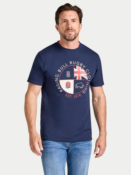 Raging Bull Cotton Circle Crest Print T-Shirt, Navy, Navy