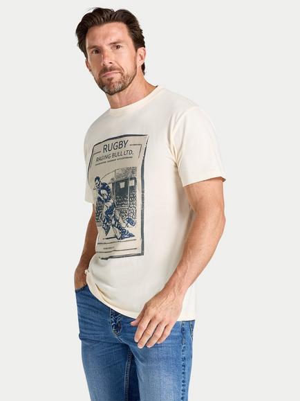 Raging Bull Cotton Vintage Rugby Poster T-Shirt, Cream, Cream