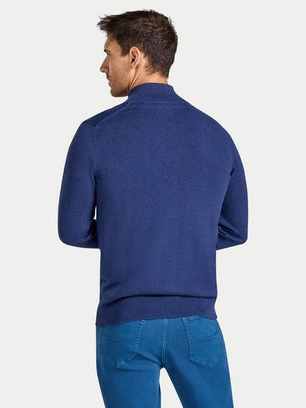 Raging Bull Zip Front Cotton Cashmere Blend Jumper, Navy - view 2, Navy