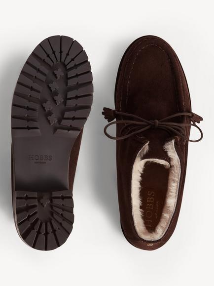 Hobbs Clarence Suede Shearling Lined Ankle Boots, Brown - view 2, Brown