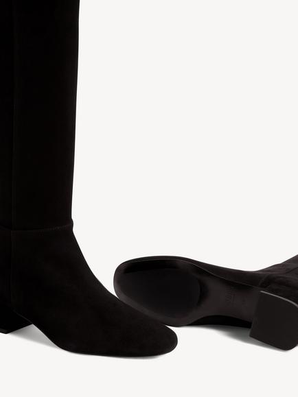 Hobbs Payton Suede Block Heel Knee High Boots, Black - view 2, Black
