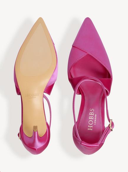 Hobbs Marissa Satin Stiletto Heel Strappy Court Shoes, Pink - view 2, Pink