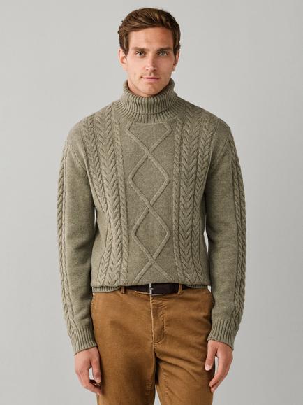Hackett London Argyle Cable Wool Cashmere Blend Jumper, Olive Green