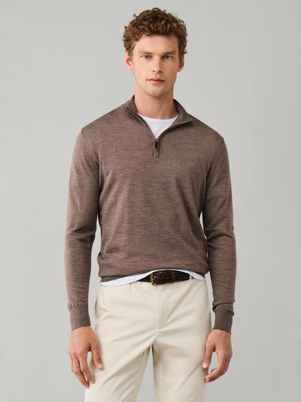 Hackett London Half Zip Merino Wool Jumper, Putty Beige