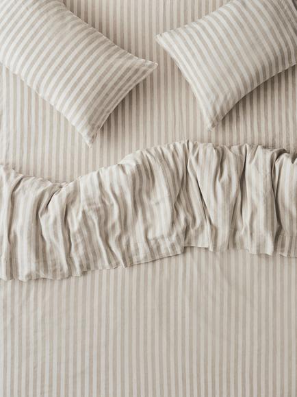 Piglet in Bed Pembroke Stripe Linen Blend Bedding, Oatmeal, Oatmeal