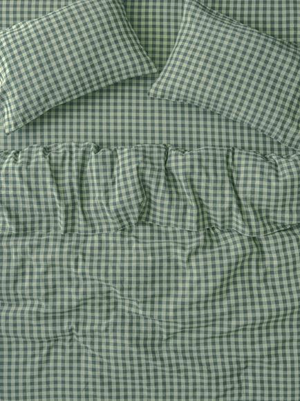 Piglet in Bed Gingham Linen Blend Bedding, Pine Green, Pine Green