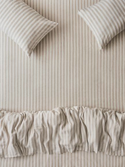 Piglet in Bed Pembroke Stripe Linen Blend Fitted Sheet, Oatmeal, Oatmeal