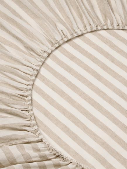 Piglet in Bed Pembroke Stripe Linen Blend Fitted Sheet, Oatmeal - view 2, Oatmeal