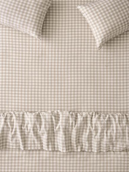 Piglet in Bed Gingham Linen Blend Fitted Sheet, Oatmeal, Oatmeal