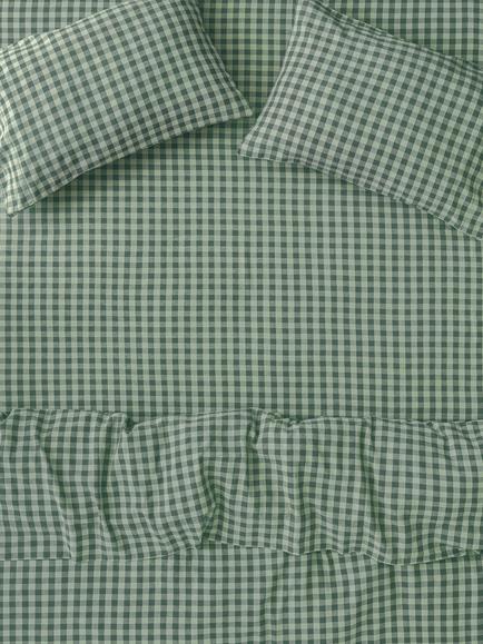 Piglet in Bed Gingham Linen Blend Fitted Sheet, Pine Green, Pine Green