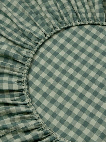 Piglet in Bed Gingham Linen Blend Fitted Sheet, Pine Green - view 2, Pine Green
