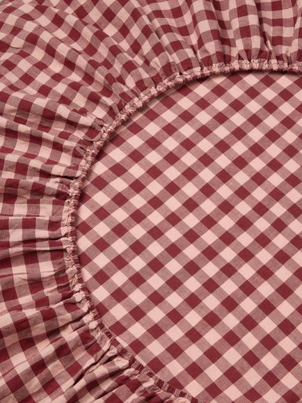Piglet in Bed Colour Drench Gingham Linen Blend Fitted Sheet, Rhubarb/Rose - view 2, Rhubarb/Rose