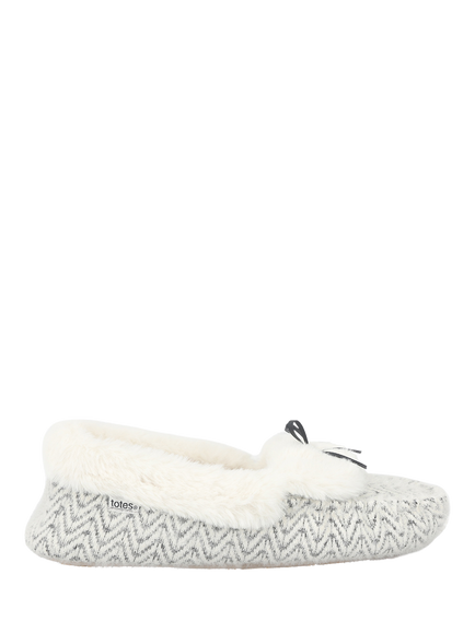 totes Patterned Knit Moccasin Slippers, Cream/Multi, Cream/Multi