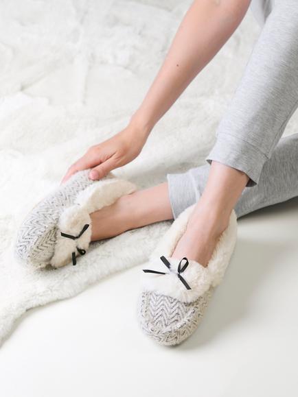 totes Patterned Knit Moccasin Slippers, Cream/Multi - view 2, Cream/Multi