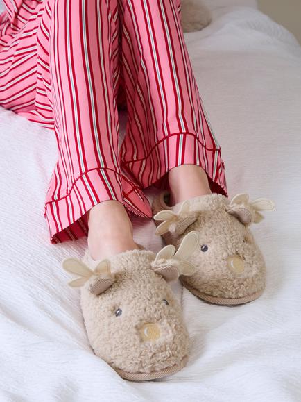 totes Novelty Reindeer Mule Slippers, Beige - view 2, Beige
