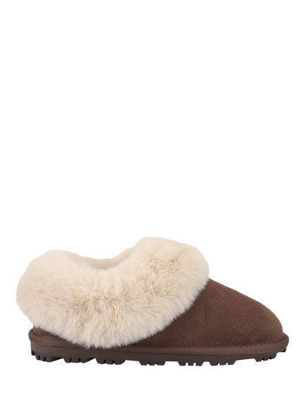 totes Isotoner Suede  Faux Fur Cuff Boot Slippers, Brown