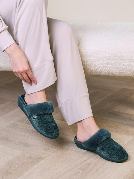 totes Isotoner Sparkle Heeled Mule Slippers - view 2, Green
