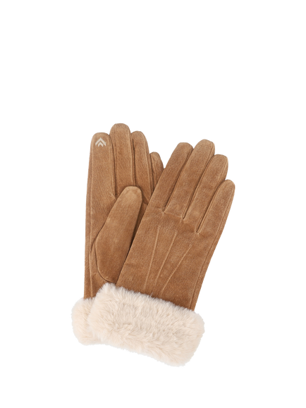 totes Isotoner 3 Point Suede Gloves with Smartouch, Tan, Tan