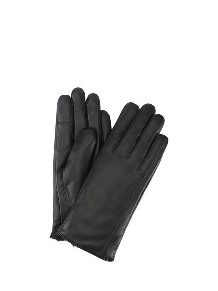 totes Isotoner Premium Leather Gloves with Faux Fur Lining, Black