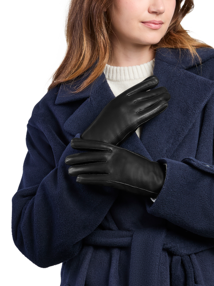 totes Isotoner Premium Leather Gloves with Faux Fur Lining - view 2, Black