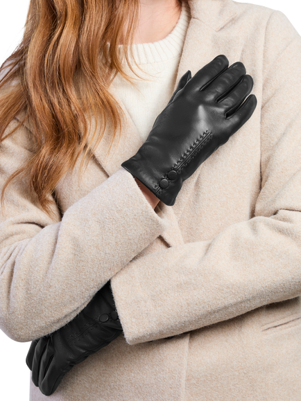totes Cashmere Lined Isotoner Premium Leather Gloves, Black - view 2, Black