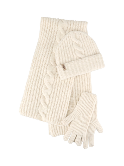 totes Chunky Brushed Knitted Hat, Scarf & Gloves Set, Cream, Cream
