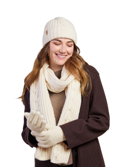 totes Chunky Brushed Knitted Hat, Scarf & Gloves Set, Cream - view 2, Cream