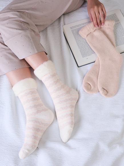 totes Women's Brushed Thermal Bed Socks, Pack of 2, Cream/Pink - view 2, Cream/Pink
