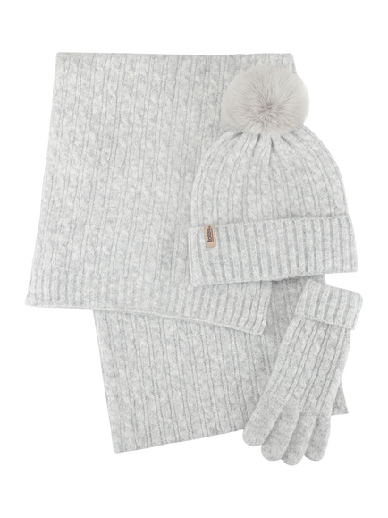 totes Cable Knitted Hat, Scarf & Gloves Set, Grey, Grey