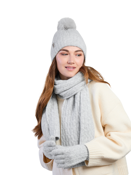 totes Cable Knitted Hat, Scarf & Gloves Set, Grey - view 2, Grey