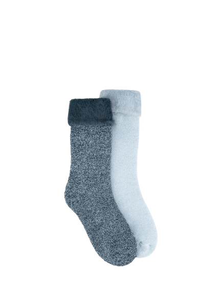 totes Women's Brushed Thermal Bed Socks, Pack of 2, Denim/Blue, Denim/Blue
