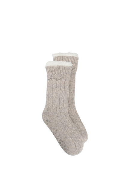 totes Women's Cable Knit Slipper Socks, Oat, Oat