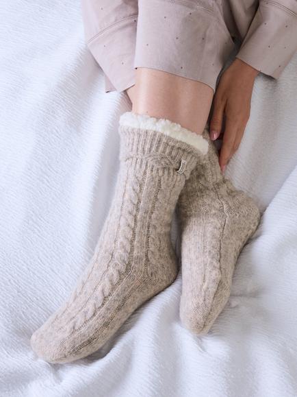 totes Women's Cable Knit Slipper Socks, Oat - view 2, Oat