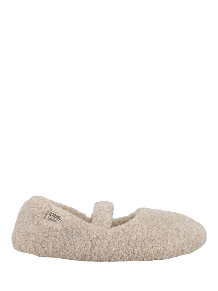 totes Isotoner Borg Mary Jane Ballerina Slippers, Oat, Oat